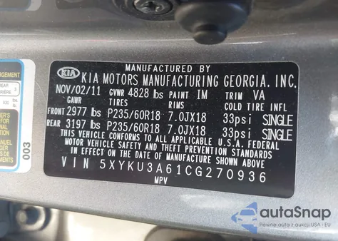 2012 Kia Sorento Ex from USA, damaged, VIN 5XYKU3A61CG270936
